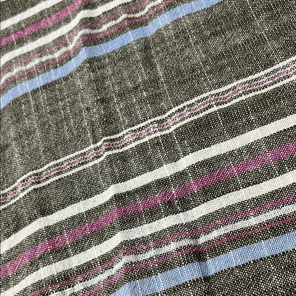 XiRENA Gray Striped V-Neck Blouse with Blue and Purple Accents - Picture 4 of 9